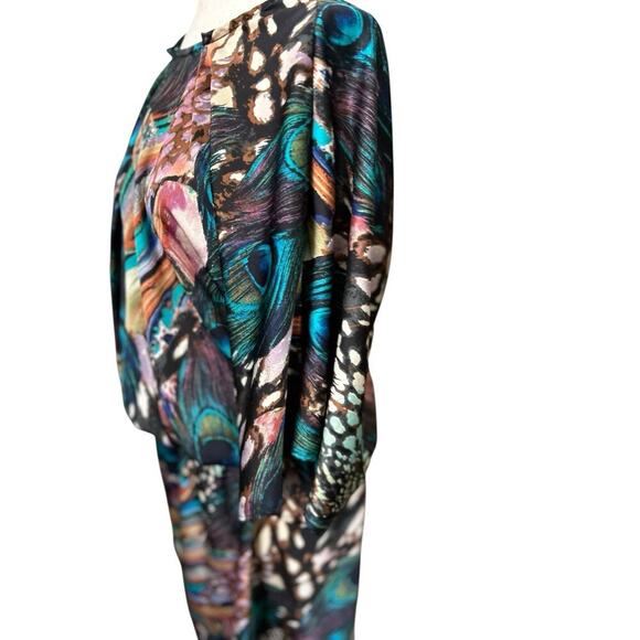 Signature by Robbie Bee Peacock Print Midi Dress Pockets 22W Tropical Colorful - Picture 7 of 8